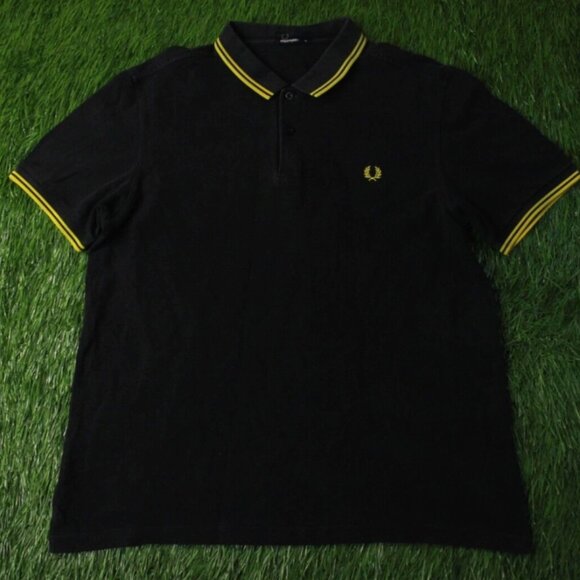 FRED PERRY ORIGINAL men CASUAL RARE BLACK AND YELLOW POLO SHIRT JERSEY SIZE XL